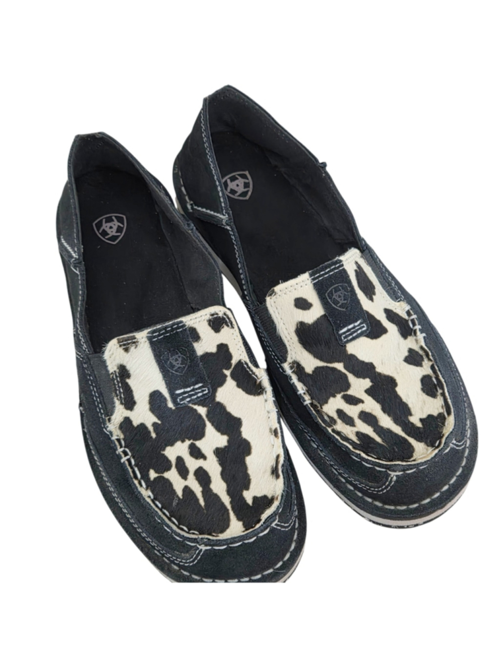 Ariat Flats & Loafers Womens Size 8.5 Black and White Cow Print Suede